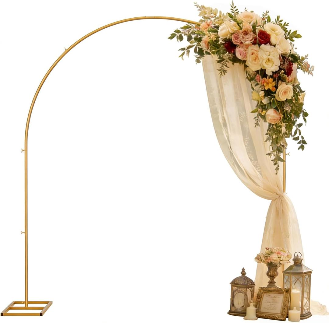 5.25 * 6.56 FT Metal Arbor Frame Stand, Garden Arch Trellis for Plants, Wedding Decor Backdrop Flower Stand, Gold, Single Rectangle
