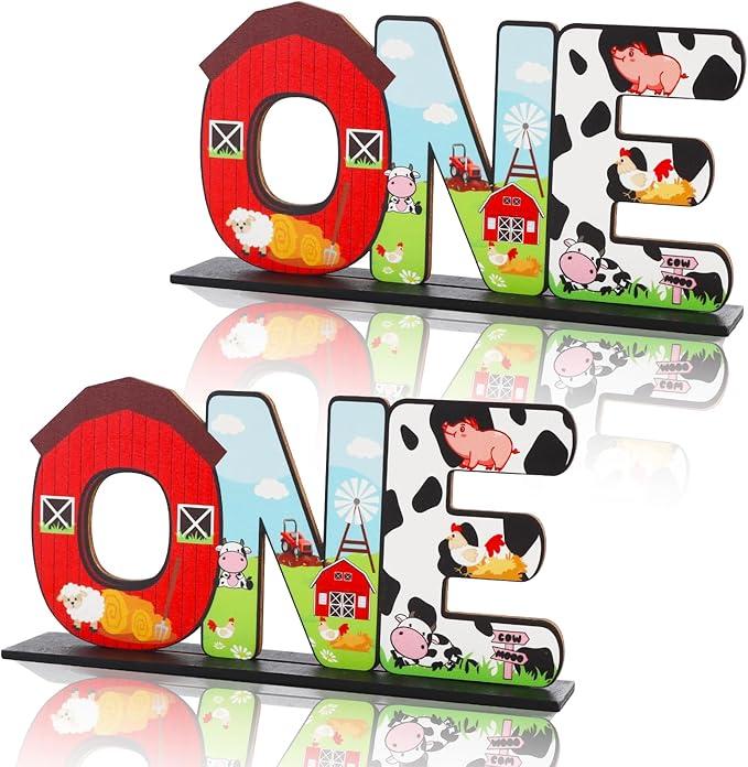 Farm Animal 1st Birthday Party Table Decoration, One Table Topper Letter Sign Wood Farm Barnyard First Birthday Milestone Baby Shower Decoration Barn Photo Props Centerpiece Grass Children Newborn