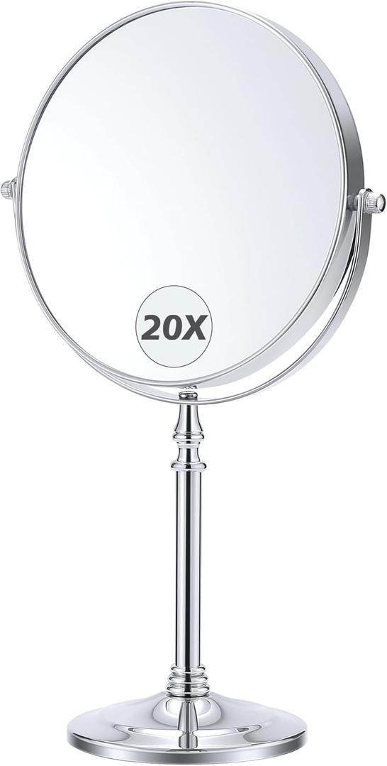 MIYADIVA Magnifying Mirror 20x, Double Sided 1X & 20X Magnifying Mirror on Stand, Large Tabletop Magnified Vanity Mirror, Magnified Mirrors with 360° Rotation for Bathroom or Bedroom,8 Inches