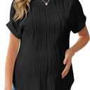 Womens Maternity Shirts Casual Textured Short Sleeve Crew Neck Spring Summer Pregnancy Tops S-XXL (Large, Black)