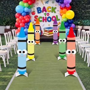 6 Pcs Back to School Crayon Party Decorations Large Kindergarten Preschool Outside Decor My First Day of School Yard Signs Party Supplies for Outdoor Lawn Classroom Decorations Photo Prop
