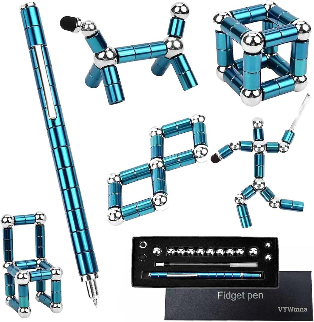 Fidget Pen for Adults Kids,Toy Pen Decompression Magnetic Metal Pen, Desk Toys Multifunctional Deformable Magnet Writing Pen(Blue)