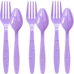 Plastic Forks and Spoons Heavy Duty, Purple Disposable Plastic Silverware Set for Party Supplies 96PCS