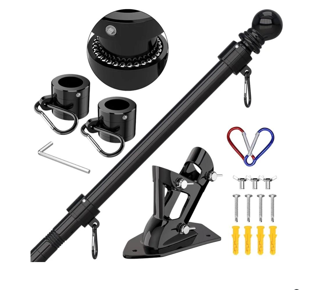 ZMTECH Flag Pole - Upgraded Bracket, 6 FT Stainless Steel Flag Poles for Outside House, Residential or Commerical, Tangle Free Flag Pole Kit for American Flag (Without Flag, Black)