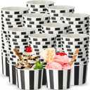 Honeydak 200 Pack Black and White Stripes Ice Cream Cups Bulk 5 oz Small Disposable Treat Paper Cups Dessert Yogurt Bowls Snacks Sundae Yogurt Container for Summer Wedding Birthday Party Supplies