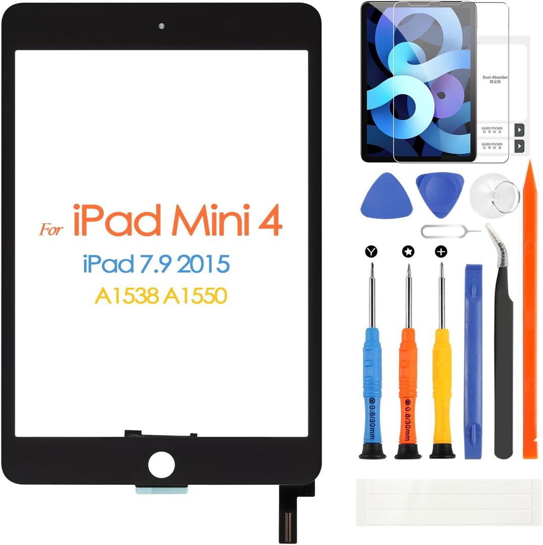 Screen Replacement for iPad Mini 4 2015 Touch Screen, Sensor Digitizer for iPad Mini4 A1538 A1550 Touchscreen Replacement Front Glass Panel Without Home Button(Not LCD Display)