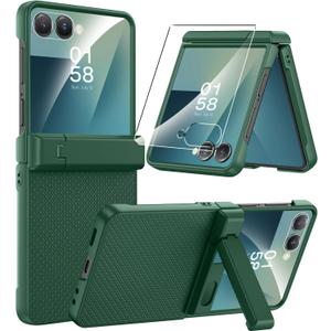 Miimall Rugged Case for Samsung Galaxy Z Flip 7 with Kickstand, Screen Protector & Hinge Protection, [Wireless Charging] Durable Drop Proof Full Body Protective Phone Cover Case for Z7 Flip 5G Green