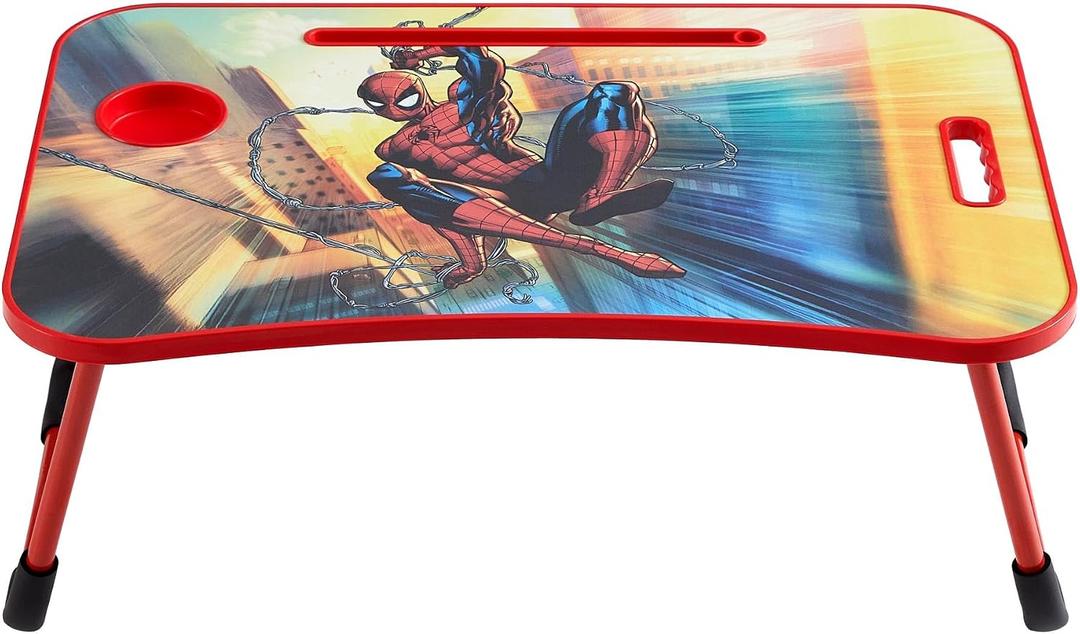 Marvel Spiderman Lap Desk Tray Table with Folding Legs, Cup Holder & Device Slot, Portable Kids Lap Desk for Homework, Meals, Tablets & Laptops