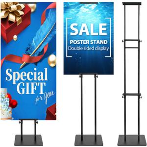 Pedestal Poster Sign Stand for Double Sided Display, Adjustable Poster Board Stand Height Up to 80", Heavy Duty Floor Standing Sign Holder for Board, Foam, Banner Display Stand, Black, Pack of 1