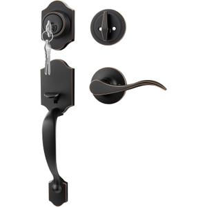 Goldenwarm Front Door Lock Set, Oil-Rubbed Bronze Front Door Handle and Deadbolt Set, Exterior Door Lock Set, Front Door Handles and Locks