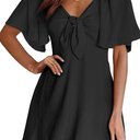 Dokotoo Womens Dresses 2025 Summer Fall Deep V Neck Elegant Bow tie Mini Dress, Small