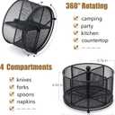 DysanVica 360 Rotating Metal Utensil Caddy - 4 Compartment Silverware Cutlery Holder Rotation Fork Spoon Napkin Organizer Flatware Storage Basket Party Countertop Buffet Picnic Camping Outdoor Black