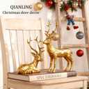 Set of 2 Gold Reindeer Christmas Decor Figurines - Handcrafted Resin Deer Statues for Tabletop Mantel or Shelf, Elegant Gold Reindeer Decor and Christmas Deer Figurines for Holiday Home Decoration