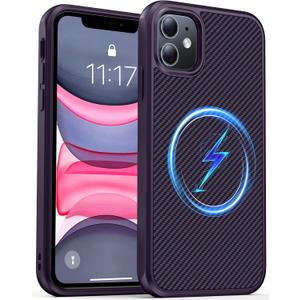 2 x Magnetic for iPhone 11 Phone Case-Compatible with MagSafe-Carbon Fiber Texture-Slim Military Grade Drop Protection Phone Case for iPhone 11 6.1",Purple
