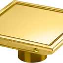 SaniteModar Shower Drain, 6 inch Shower Floor Square Drain with Flange, 2 in 1 Panel SUS 304 Stainless Steel Square Shower Drain, Brushed Gold