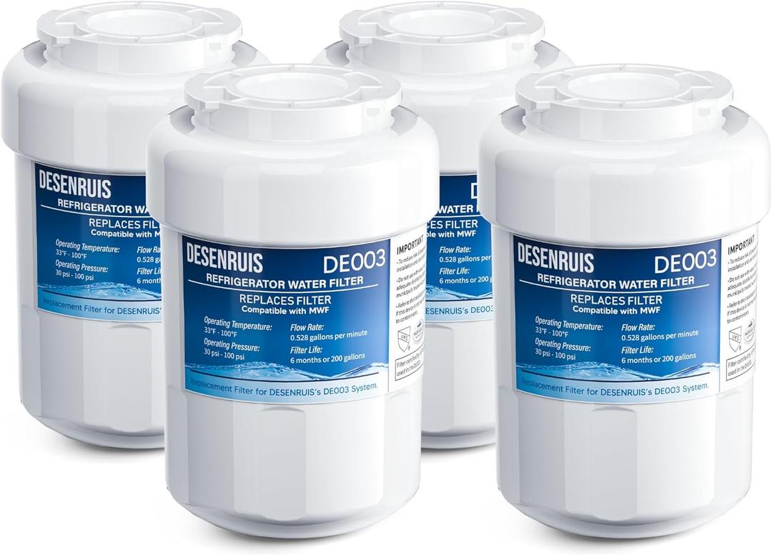 Water Filter Replacement Compatible with GE MWF, SmartWater MWFP, MWFA, GWF, HDX FMG-1, WFC1201, RWF1060, 197D6321P006, Kenmore 9991, Pack of 4, By DESENRUIS