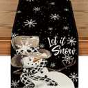Artoid Mode Black Snowman Snowflake Let it Snow Winter Table Runner, Christmas Kitchen Dining Table Decoration for Home Party Decor 13x108 Inch