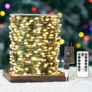 Fairy Lights Plug in,200FT 600LEDs Waterproof Led String Lights,8 Modes Remote Twinkle Light for Outdoor Indoor Christmas Wedding Birthday Garden Party Decorations, Green Wire, Warm White