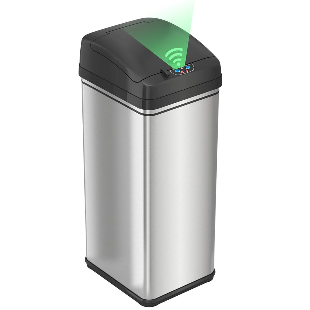 iTouchless 13 Gallon Smart Trash Can with Pet-Proof Lid  Motion Sensor Stainless Steel Bin with Odor Control for Kitchens, Offices & Garages