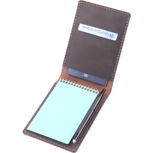 Leather Cover for 3.5x5.5Top Spiral Notebook, Handmade Leather Notebook Cover Compatible with Rocketbook Mini Size, Small Pocket Memo Notepads Holder with Business Card Holder-Coffee