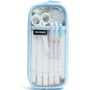 Pencil Case Pouch Bag School Supplies for Girls and Boys, Clear Mesh Aesthetic Pen Case, Large Big Capacity Zipper Stationery Bag for Women Men Adults, Light Blue, 1000ml