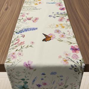 OHOME Summer Decorations - Daisy Eucalyptus Lavender Floral Leaves Summer Table Runner - Spring Decorations for Home Indoor Outdoor | Summer Tablecloth Party Favors Supplies for Table Decor Banner