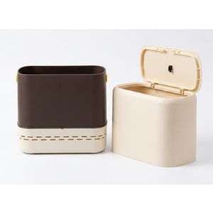 Sooyee Slim Bathroom Trash Can, 3.3 Gallon Trash Can with PressTop Lid, Adsorption Garbage Can, Slim Wastebasket for Toilet, Office, Bedroom, Beige