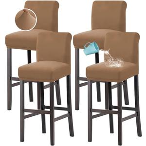 H.VERSAILTEX 100% Waterproof Bar Stool Cover Stretch Counter Stool Pub Chair Slipcover for Dining Room Removable Soft Thick Solid Fleece Fabric Bar Stool Slipcovers Set of 4, Sand