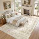 Washable Area Rugs 9x12, Soft Large 9x12 Rugs for Living Room Non-Slip Vintage Beige Indoor Carpet Stain Resistant Rugs for Dining Room Bedroom Nursery Kid & Pet Friendly