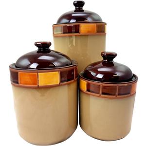 Gibson Elite Canister Container Jar, 3 Piece Set, Brown Multi