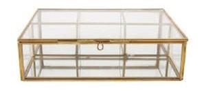 Gold Glass Tea Bags Box Sea Shell Display Organizer Cosmetics Countertop Canister Box Jar Storage Glass Jewelry Trinket Ring Earring Box Container for Girl Women Gift