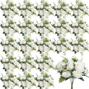 Peonies Artificial Flowers, 24 Bundles Silk Fake Peonies Faux Peony Arrangements for Spring Summer Wedding Bouquet Home Bridal Baby Shower Party Event Centerpieces Vase Office(White)