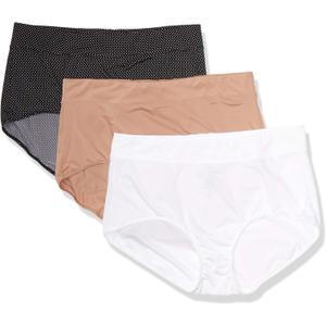 Warner's Women's Blissful Benefits No Muffin Top 3 Pack Brief Panty (Large, Tw/Ta/Ub and Tw Pin Dot)