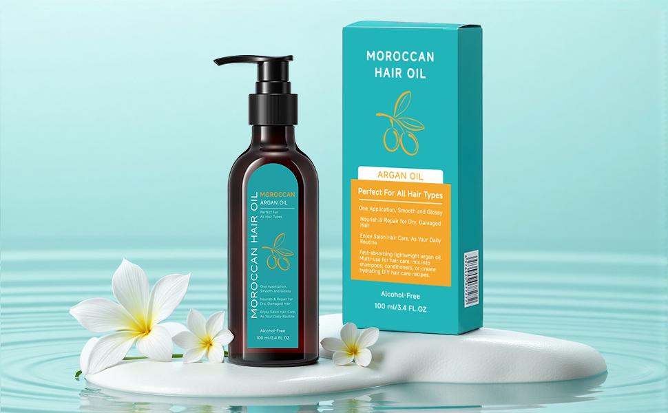 meborll Moroccan Argan Oil, Hair Oil for Frizzy Hair,Hair Treatment and Heat Protectant,Nourishing Smooths Moroccan Hair Oil for Frizz Control Curly Long Dry Damaged Curly Hair, 3.4 Fl Oz