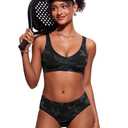 CRZ YOGA Mid Waisted Bikini Bottoms for Women - Full Coverage Bathing Suit Swimsuit Basic Swim Briefs Jungle Camouflage Gray Small
