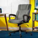 Serta Hannah Executive Home Office Desk Chair, Ergonomic Mid-Back with Lumbar Support, Firm Seat Cushion, Layered Body Pillows, Padded Armrests, Swivel Base, Easy Assembly, Microfiber, Black/Grey