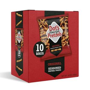 Dot's Pretzels Original Seasoned Pretzel Twist Snack, 1oz Individually Sized Bag (10 Count), Best By 05/03/2025