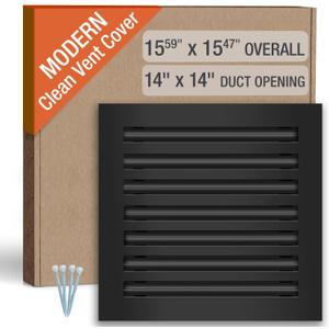 FA-STAR Clean Modern AC Vent Cover - Duct Opening 14 x 14 (Black) | All Aluminium Decorative Air Vent, Adjustable & Removable Slat, Screw-In On The Side, Linear Slot Diffuser for Ceiling Walls, Neck: 13.62" x 13.50" - Face: 15.59" x 15.47"