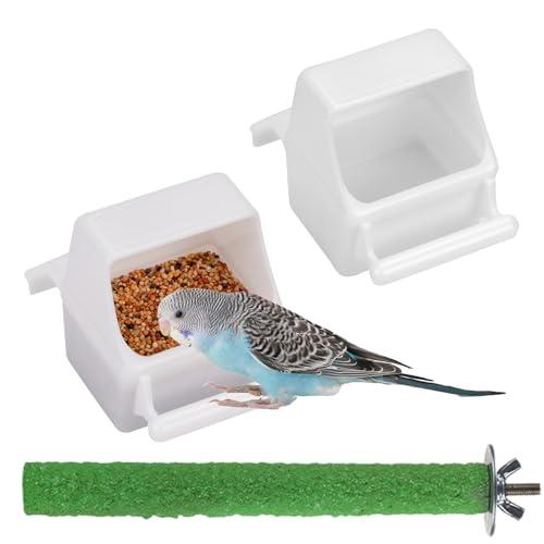 IBWell 4 Pack Bird Water Bowl Clear Bird Food Container Bird Cage Feeder No Mess Bird Feeder for Cage Parakeet Feeder with Perch, white
