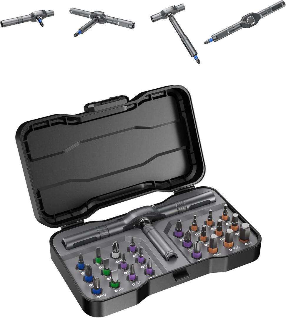 24 in 1 Magnetic Ratchet Screwdriver Set  Multi Bit Precision Repair Tool Kit with Detachable Handle, S2 Steel Bits, Portable Storage Case for Furniture, Computer, Bicycle, Electronics