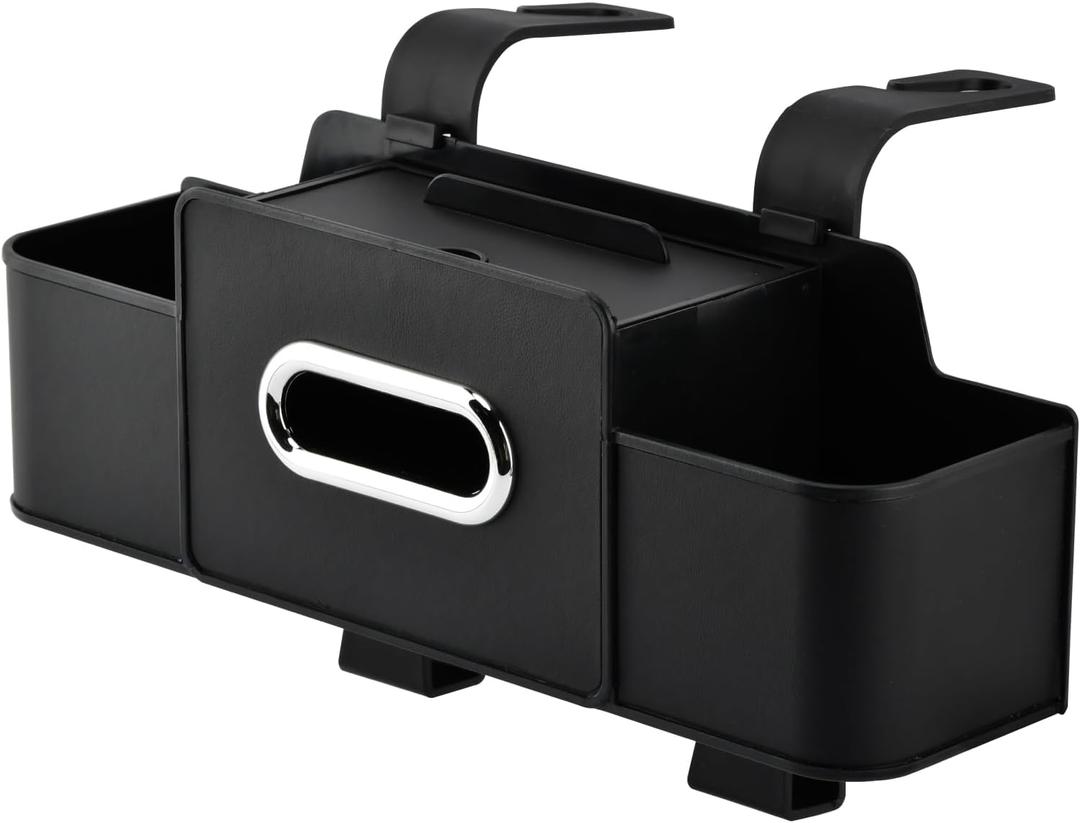 4-in-1 Back Seat Car Organizer with Extra Large Capacity, 2 Cup Holders, Tissue Box Dispenser & Storage Hook for Phone, Snacks, Toys(Black)