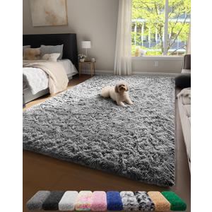 Ophanie Upgrade 4x6 Rugs for Bedroom, Grey, Fluffy Shaggy Soft Area Rug, Gray Non-Slip Indoor Floor Carpet for Living Room, Kids Baby Boys Teen Dorm Home Decor Aesthetic, Nursery, Rug (4' x 6', 1-grey)
