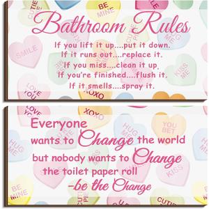 Jetec 2 Pieces Funny Bathroom Signs Bathroom Wall Decor Toilet Wall Accessories Farmhouse Toilet Rustic Wooden Signs, 12x6 Inch(Valentine's Day)