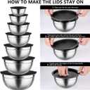 Leidawn Mixing Bowls with Lids set - 25 PCS Stainless Steel Nesting Black Mixing Bowls Set for Baking, Mixing, Serving & Prepping, Size 5, 3.7, 2.8, 2.3, 1.7, 1.1, 0.7QT, 11 Cooking Utensils