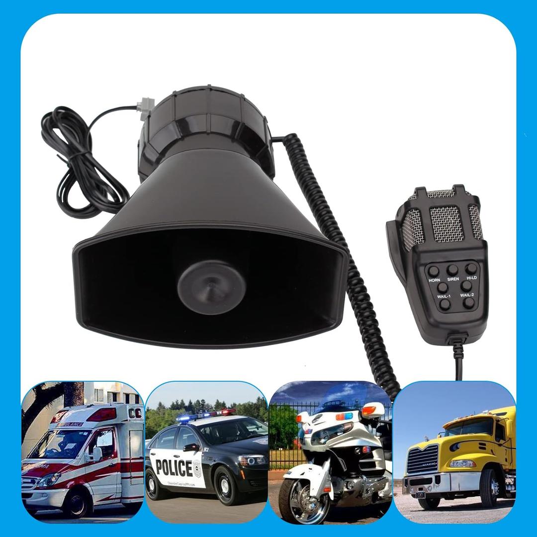 Car Siren 7 Tone PA System Vehicle Siren Horn Megaphone Speaker 12V 100W Emergency Sound Amplifier with Microphone Fire Ambulance Hooter Traffic Sound
