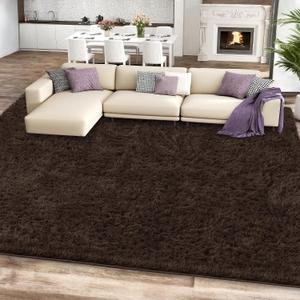 8x10 Brown Area Rugs for Living Room, Large Fluffy Shag Rug for Bedroom Nursery, Ultra Soft Comfy, Big Fuzzy Shaggy Plush Carpet for Kids Boys Girls Teen Indoor Home Decor, Upgrade Non-Slip