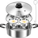 Egg Poacher Pan Stainless Steel Poached Egg Maker with 4 Cups Nonstick Stovetop Egg Cooker Pot for Induction Cooktop (Silver, 1-Pack)