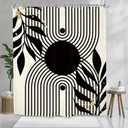 Abstract Minimalist Black Shower Curtain 60Wx72L Inch Modern Contemporary Neutral Aesthetic Leaves Geometric Simple Bathroom Set Accessories Decor with 12 Pack Hooks