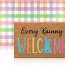 Duraaamo 2 Pcs Easter Coir Doormat Outdoor Rug Bunny Rabbits Welcome Door Mat Layered Buffalo Plaid Colorful Checkered Rug Coir Easter Mat for Outdoor Front Porch Entryway Decor