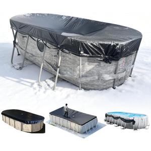 10x20Ft Rectangular Pool Cover with Side Storage for Oval and Rectangular Above Ground Pool, One-Piece Solar Oval Pool Cover, Preventing Waterlogging, UV and Weather Resistant WP:10000kPa+